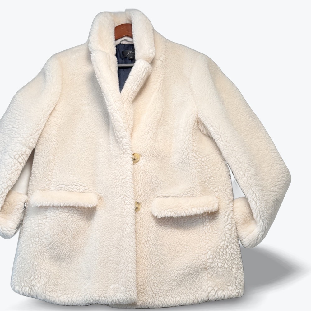 J Crew Teddy Sherpa Shawl Collar Coat Ivory Ecru Cream Medium